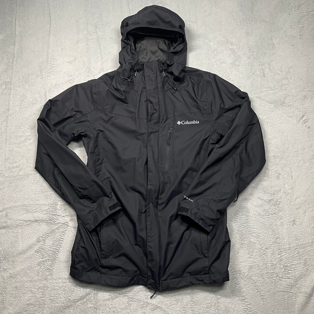 Columbia Interchange Jacket Mens Small Black Omni-Tech Waterproof Hooded Shell